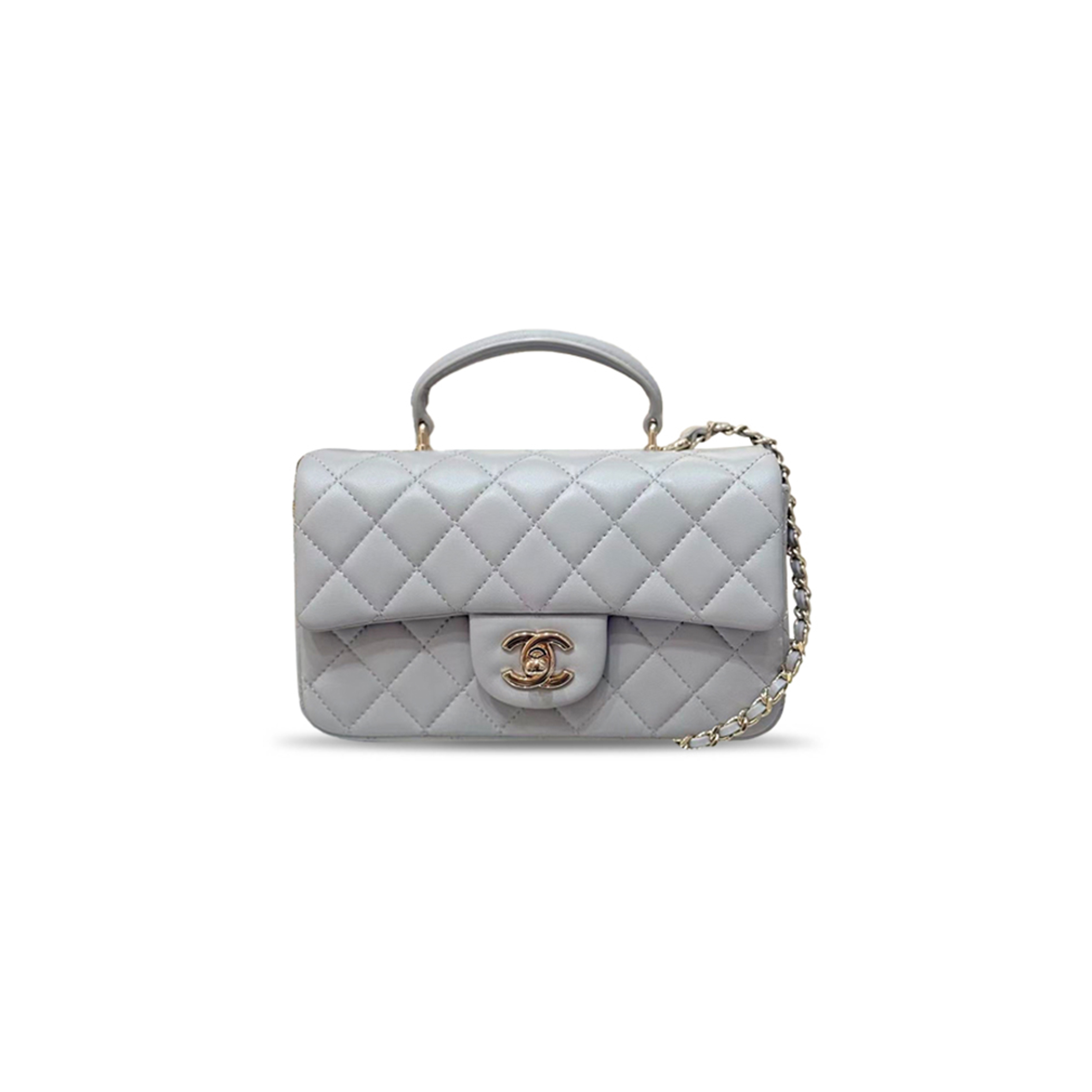 CHANEL MINI RECTANGULAR FLAP WITH TOP HANDLE LAMBSKIN LIGHT GOLD HARDWARE (20*13*6cm)